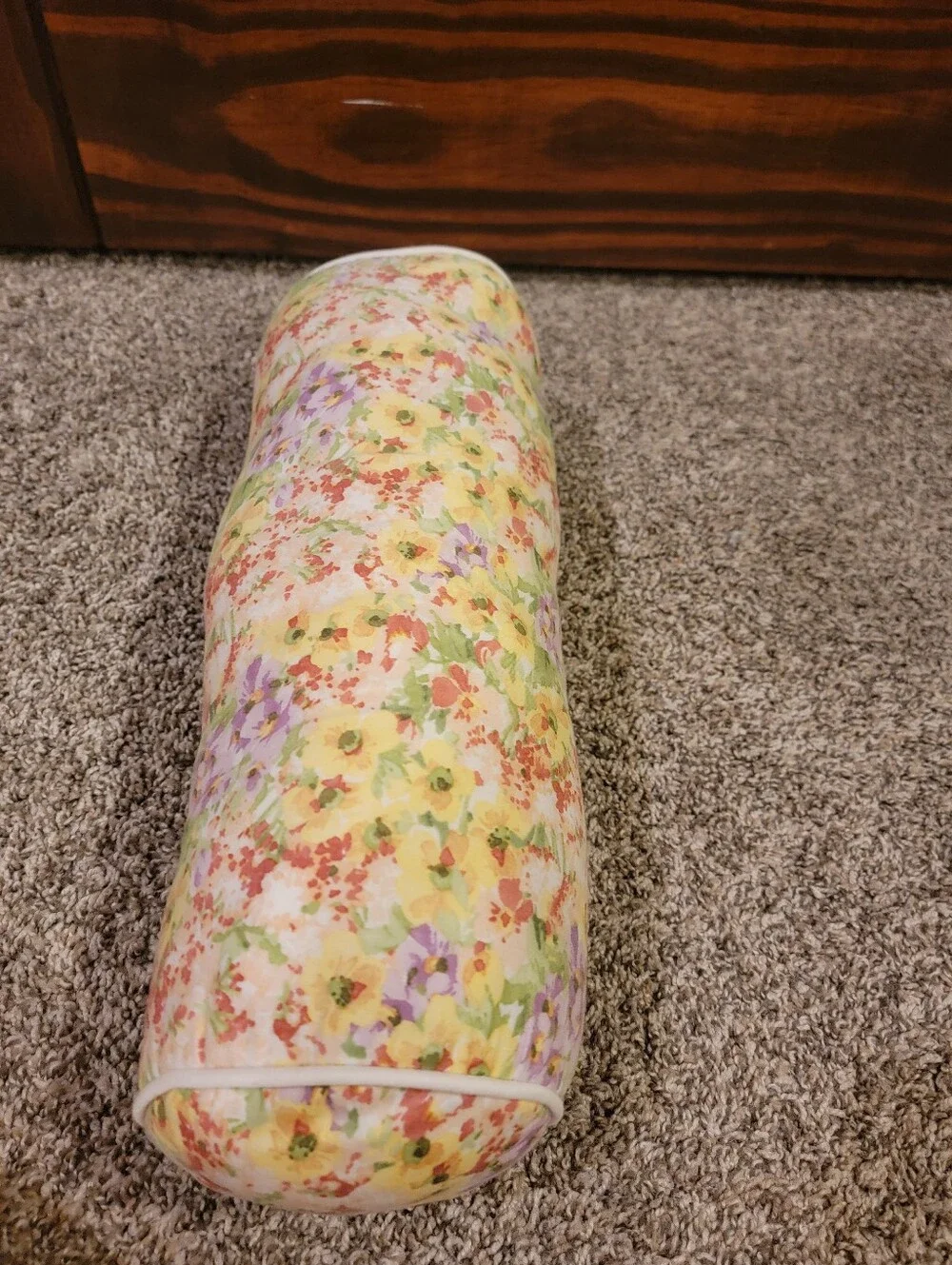 Floral Bolster Pillow in Yellow and Lavender – Decorative Home Bedding